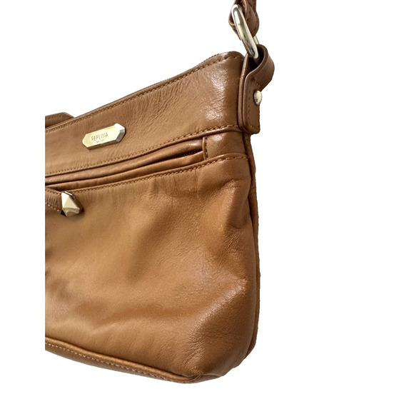 Perlina New York Crossbody Bag Caramel-Brown Leather Small Compact 9x6" Handbag - Picture 4 of 12